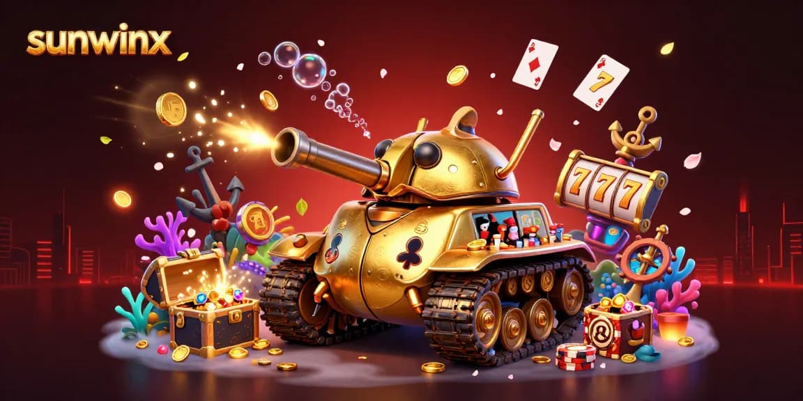 Engage in thrilling gaming action at sunwinx with a massive golden beetle casino tank amid vibrant underwater treasures.