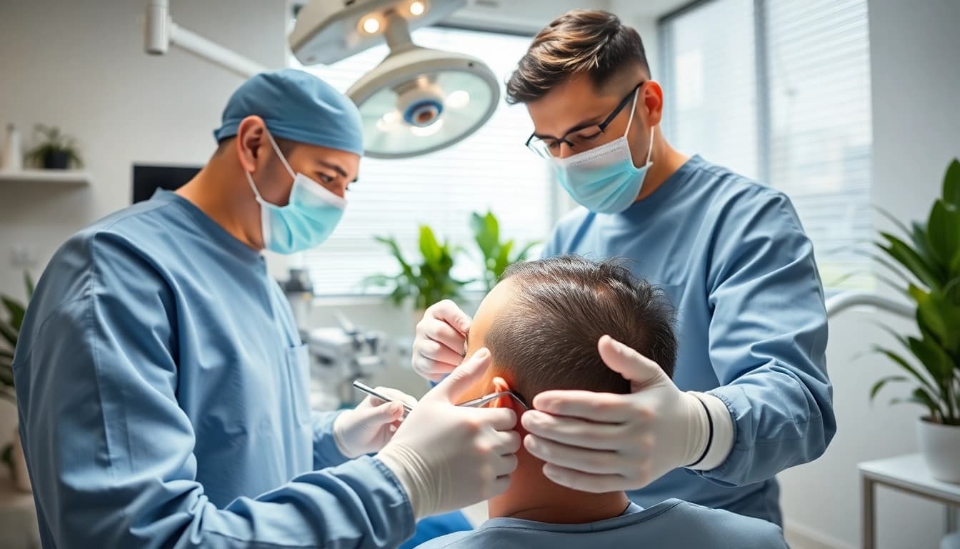 Die Kosten für Haartransplantation Türkei kosten in einem professionellen OP-Saal mit einem Chirurgen.