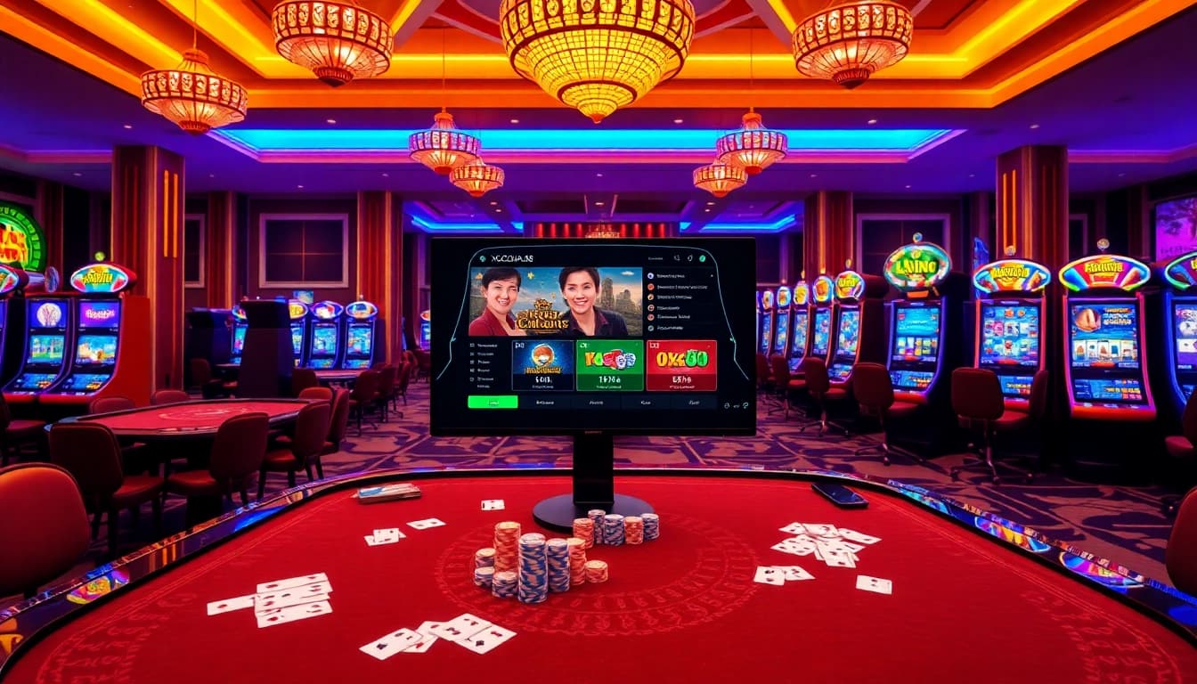 Experience the excitement of XOCDIA88 through vibrant casino gameplay with cards and chips.