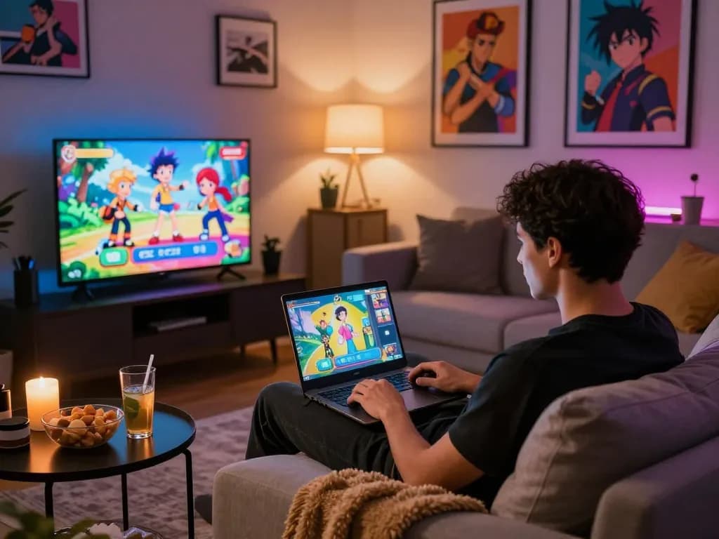 Exciting moment playing game sex in cozy living room with vibrant visuals.