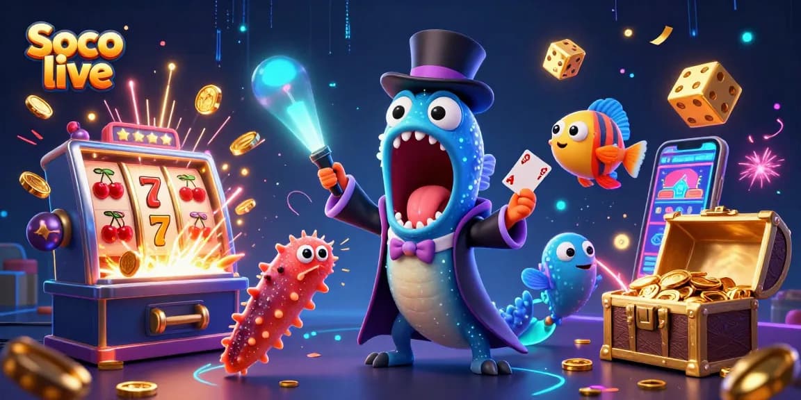 Soco live delivers a vibrant gaming experience with animated underwater characters performing casino tricks.