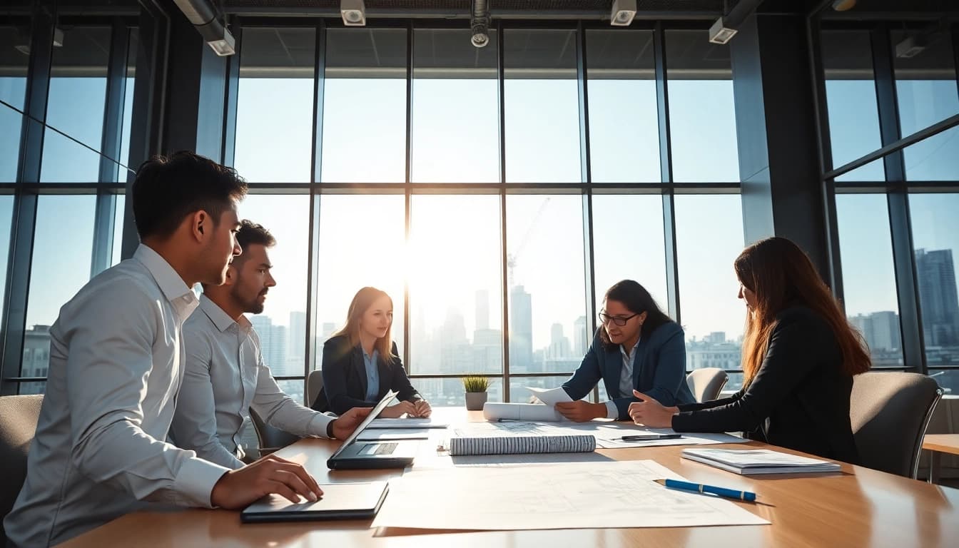 Headhunter Ingenieure in einer modernen Büroumgebung, die strategische Besprechungen führen.