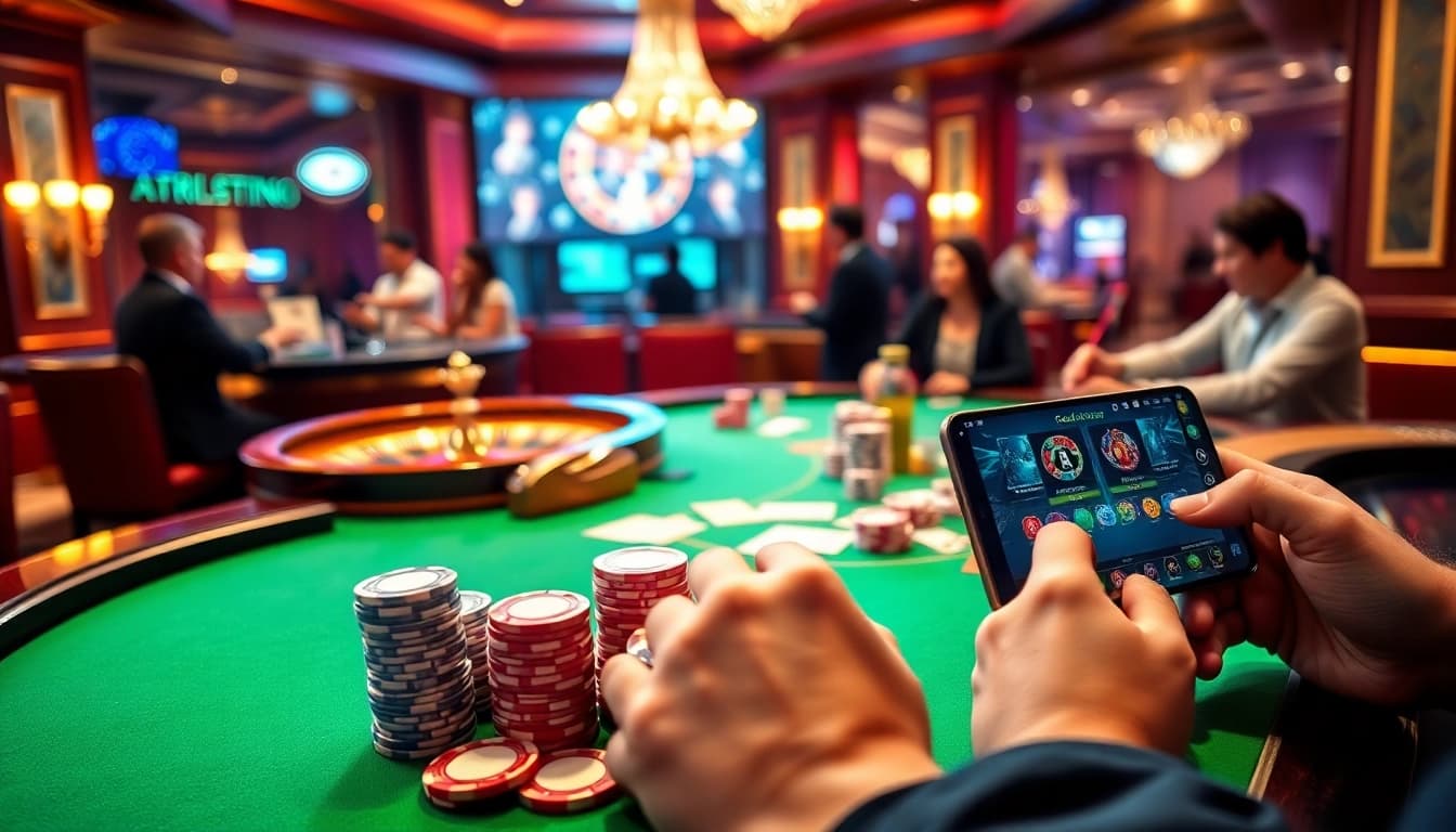 Experience the thrilling game bài xn88 at an elegant casino table surrounded by excited players.