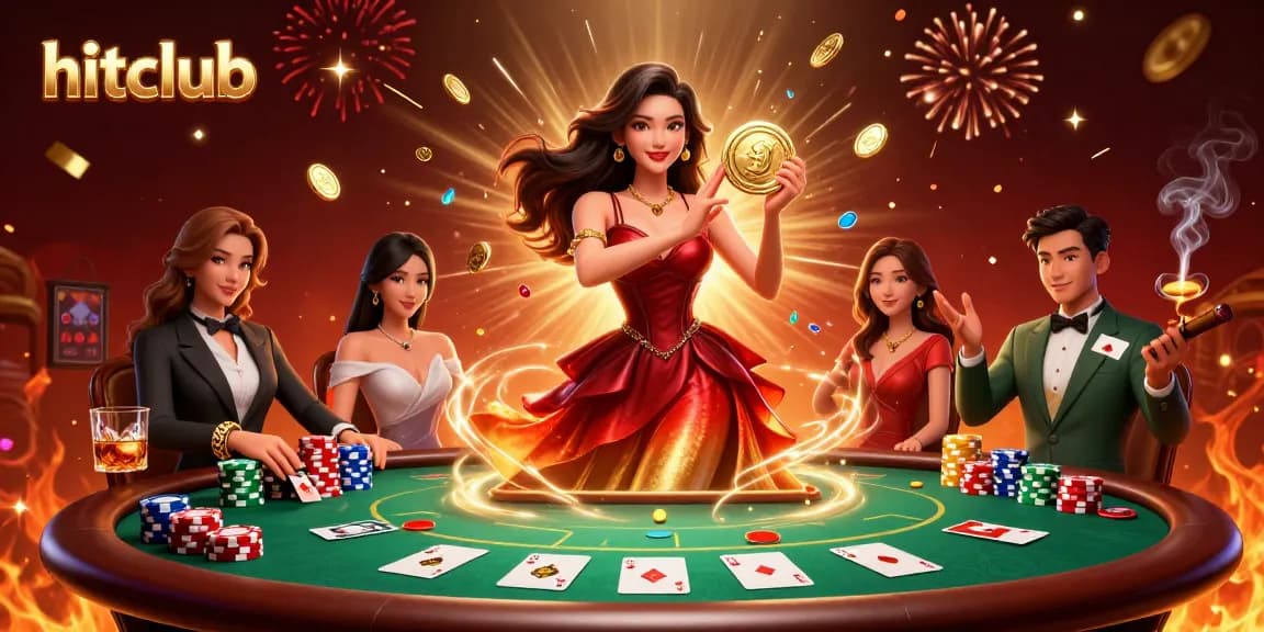 Experience the excitement of hitclub with vibrant games and a stunning illustration of winning moments.