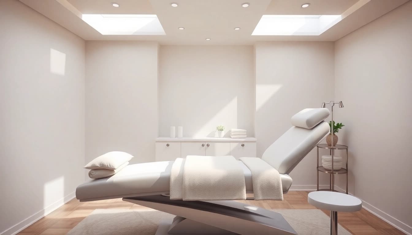 Luxurious Behandlungsstuhl in a serene treatment room, designed for comfort and relaxation.