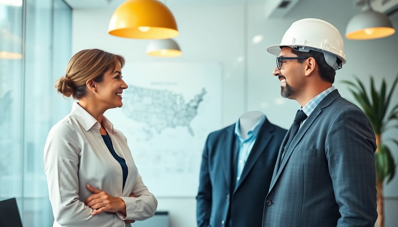 Professioneller Headhunter Baubranche im Gespräch mit Bauleiter, um die besten Talente zu finden.