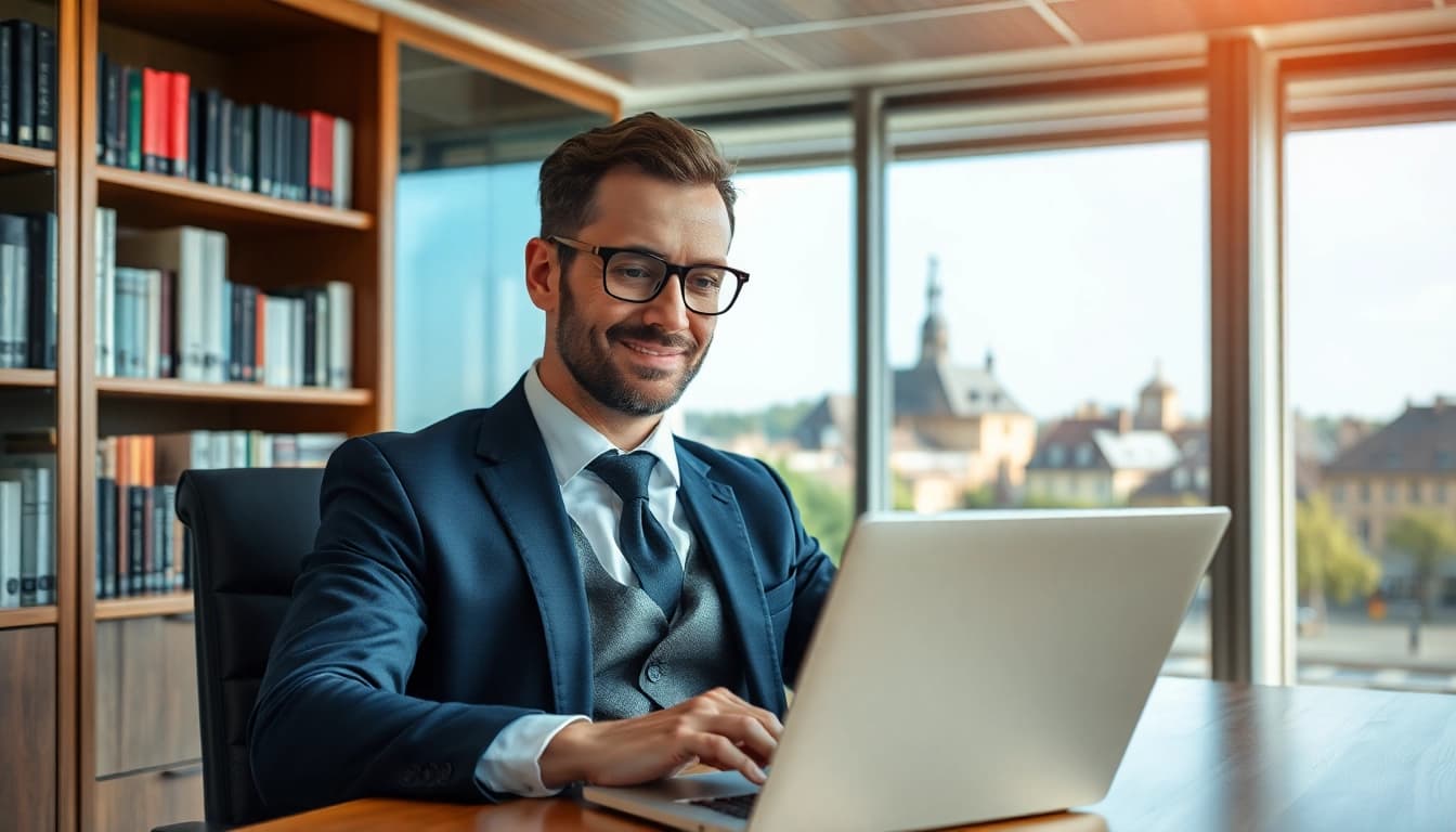 Professioneller Headhunter Trier im modernen Büro, der konzentriert arbeitet.