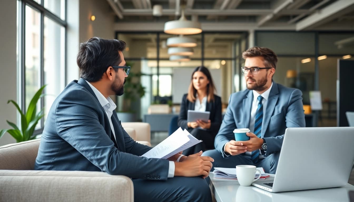 Headhunter Ingenieure interviewt professionell Ingenieur in einer modernen Büroumgebung.