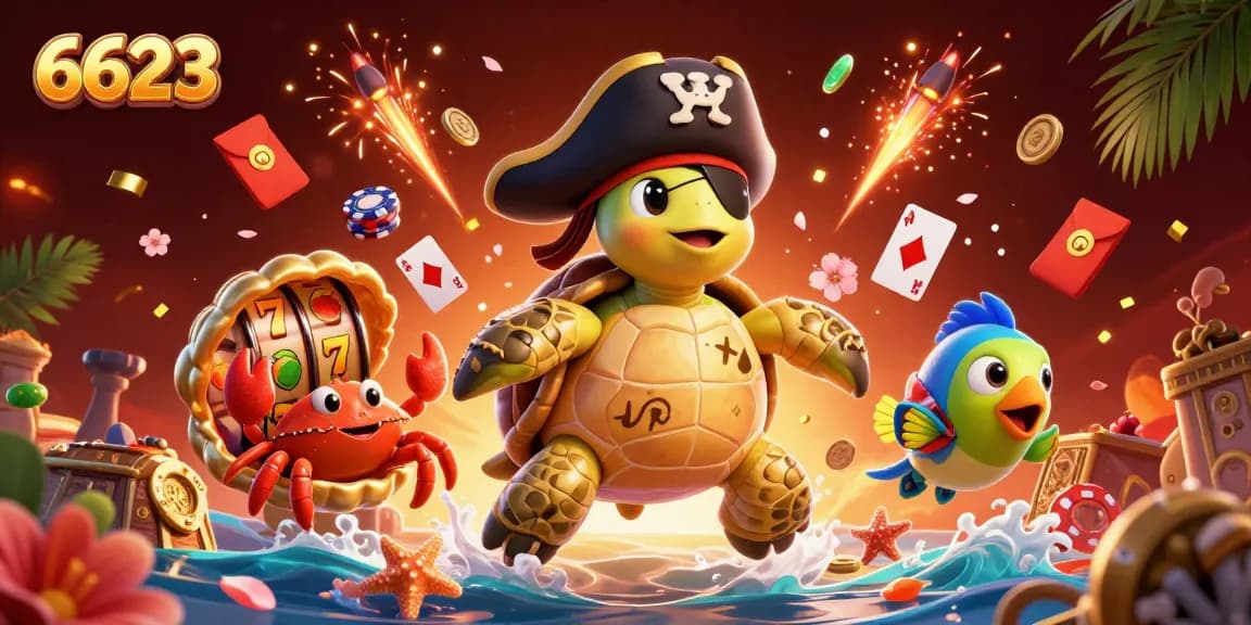 Play games at 6623 with thrilling slots depicted through pirate adventures and treasure.