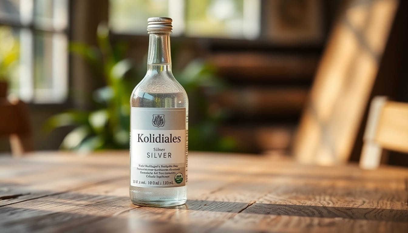 Explore the benefits of Kolloidales Silber 100 ppm in an elegant glass bottle, showcasing its purity and natural qualities.
