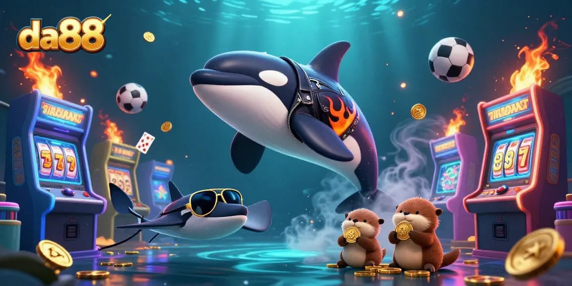 Play and win at da88 with vibrant characters and casino games in a dynamic scene.