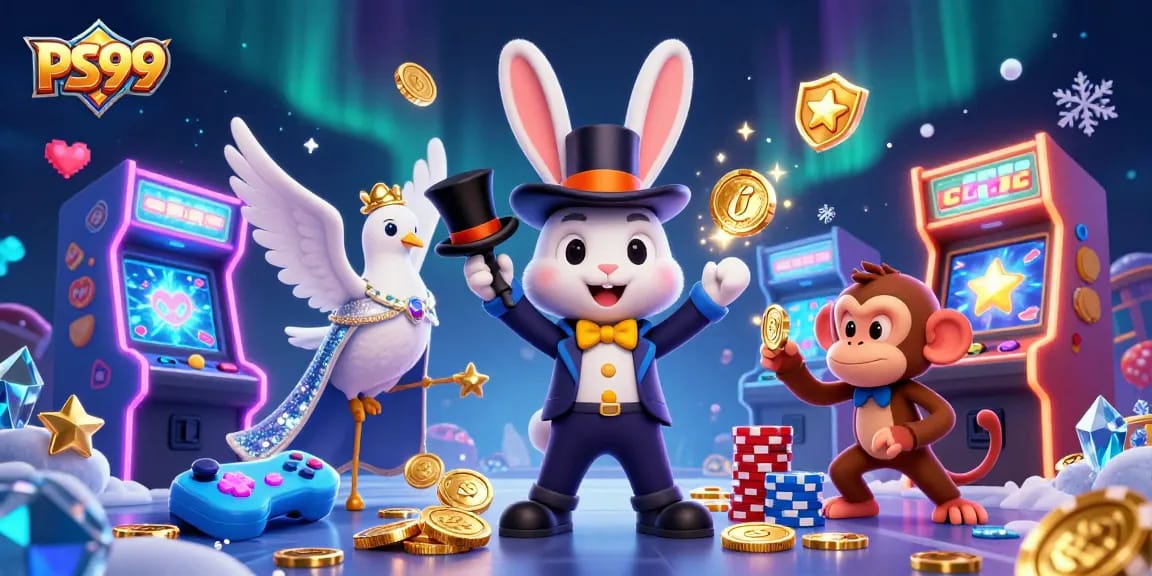 Experience thrilling casino action with PS99, featuring a magician rabbit and coins.