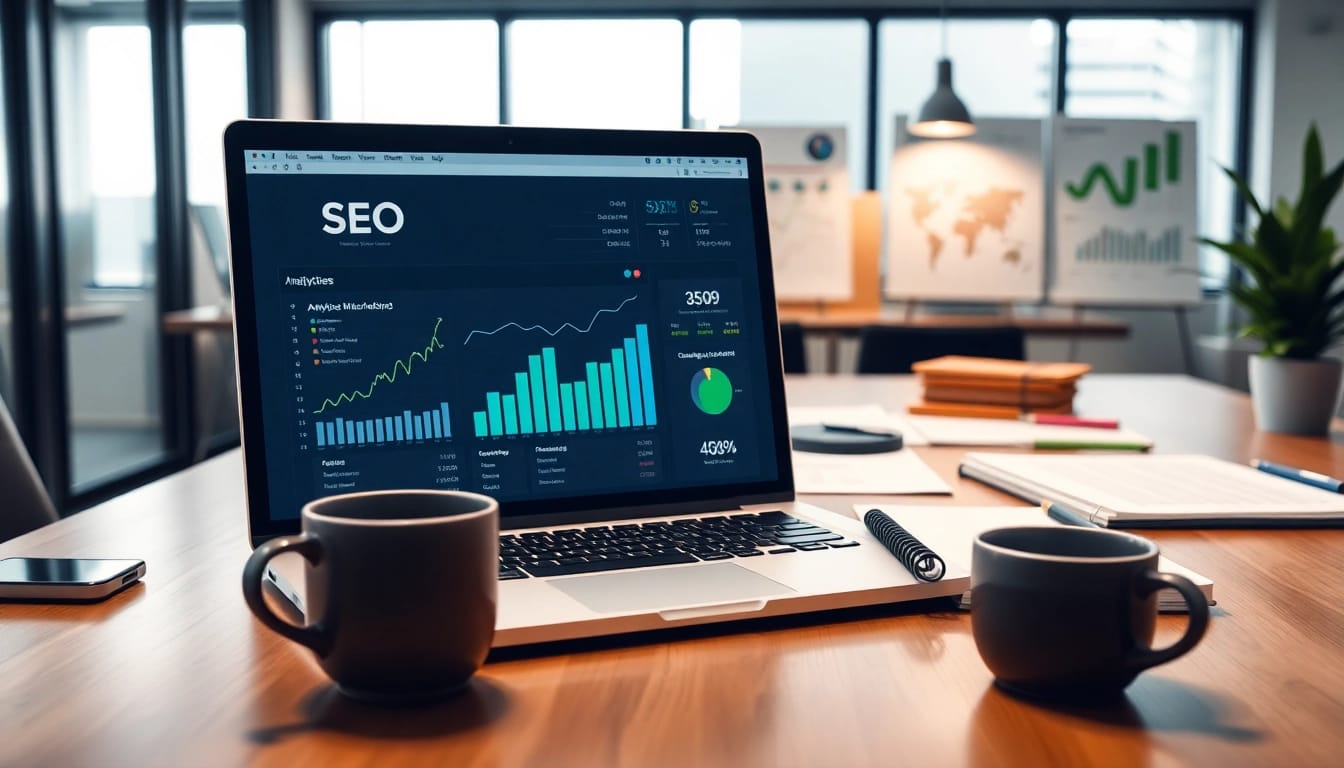Erfahren Sie wertvolle SEO Tipps an einem stilvollen Arbeitsplatz mit modernem Technologie-Setup.