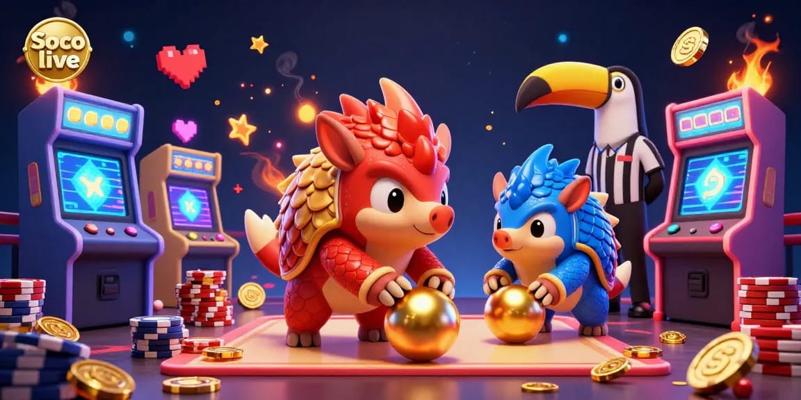 Soco live captures the excitement of gambling with pangolins rolling poker chips and vibrant casino elements.