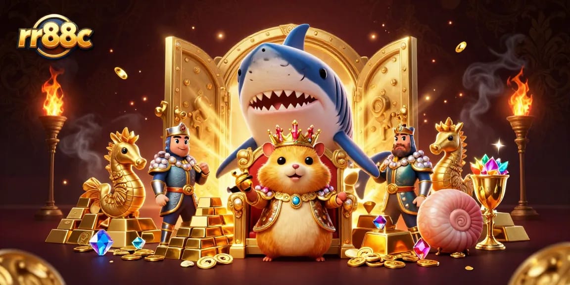 Bet on RR88C's treasure-filled gaming experience with the royal hamster king and seahorse guards