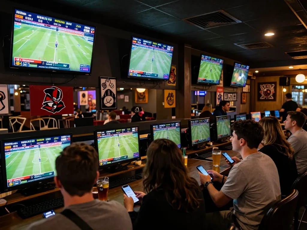 Placing kèo nhà cái bets while enjoying live sports at a vibrant betting bar