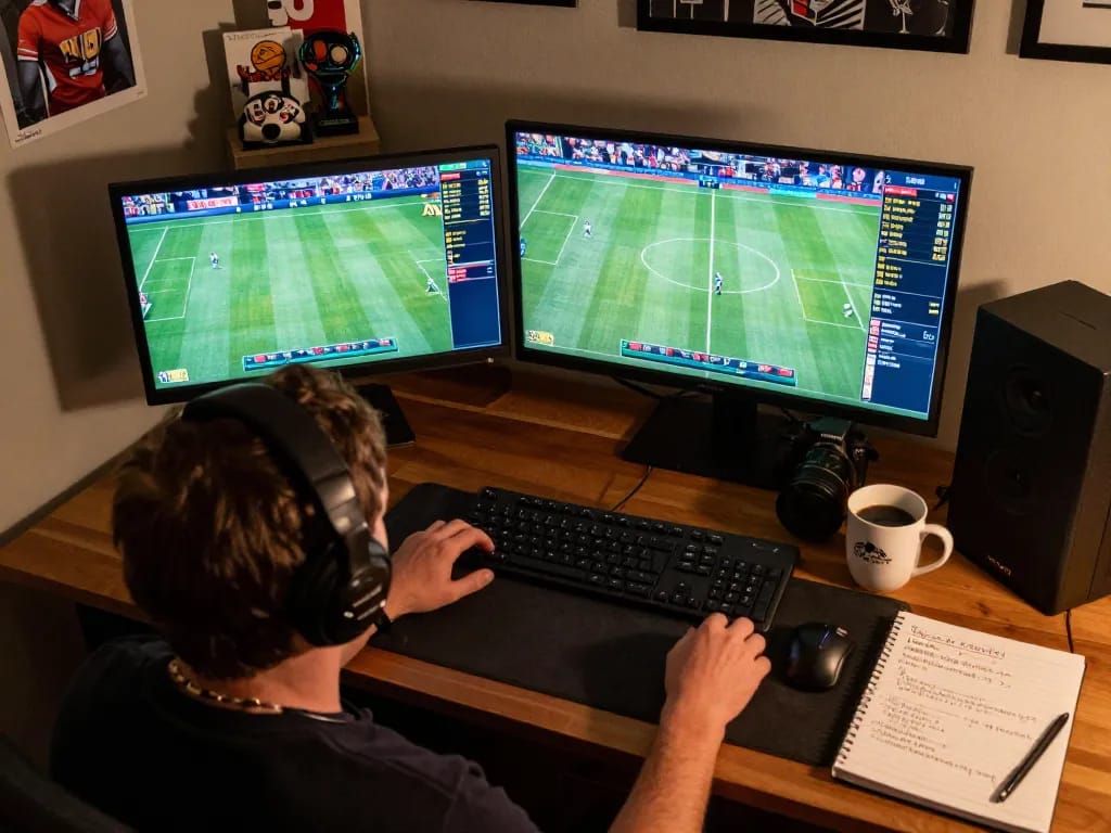Watchballonline sports betting scene with live odds on multiple screens at home.