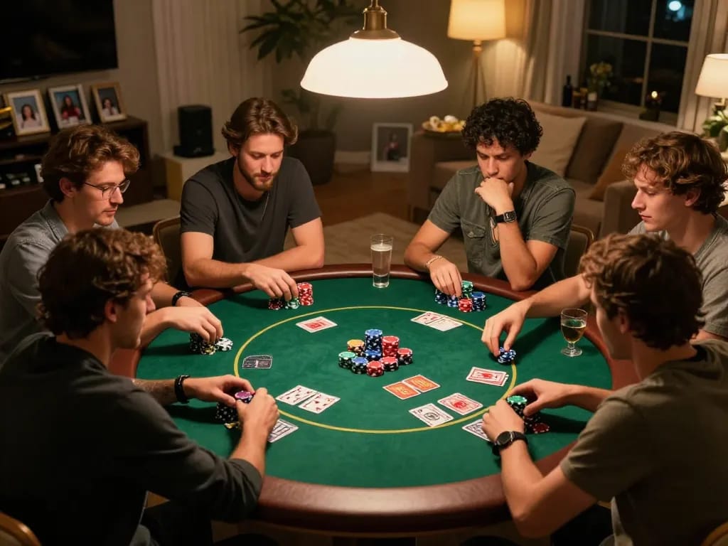 Players immerse in an intense poker game night, showcasing 789club's thrilling gameplay experience.