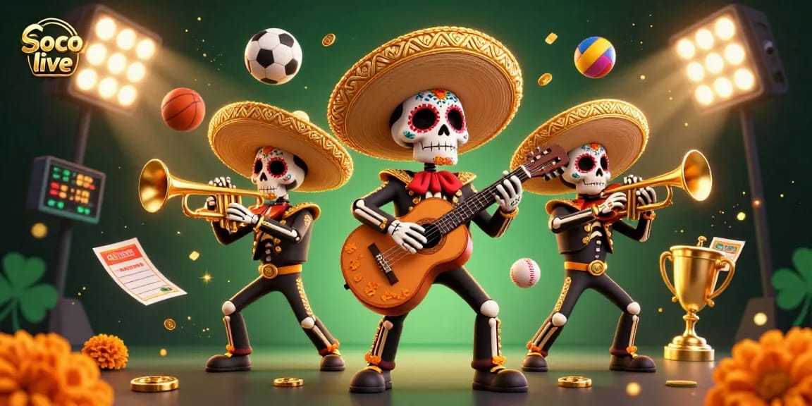 Soco live elevates excitement with vibrant skeleton mariachi musicians and dynamic sports betting elements.