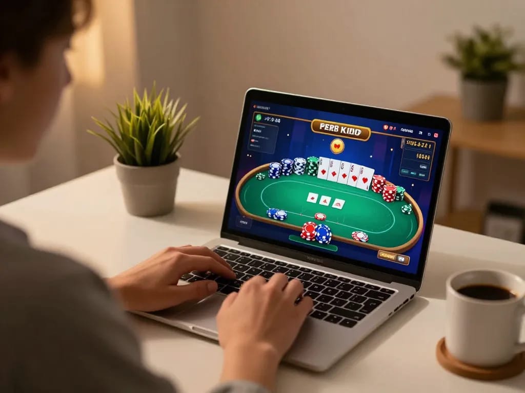 Engaging online poker session on mk8th platform with vibrant gameplay on laptop screen.