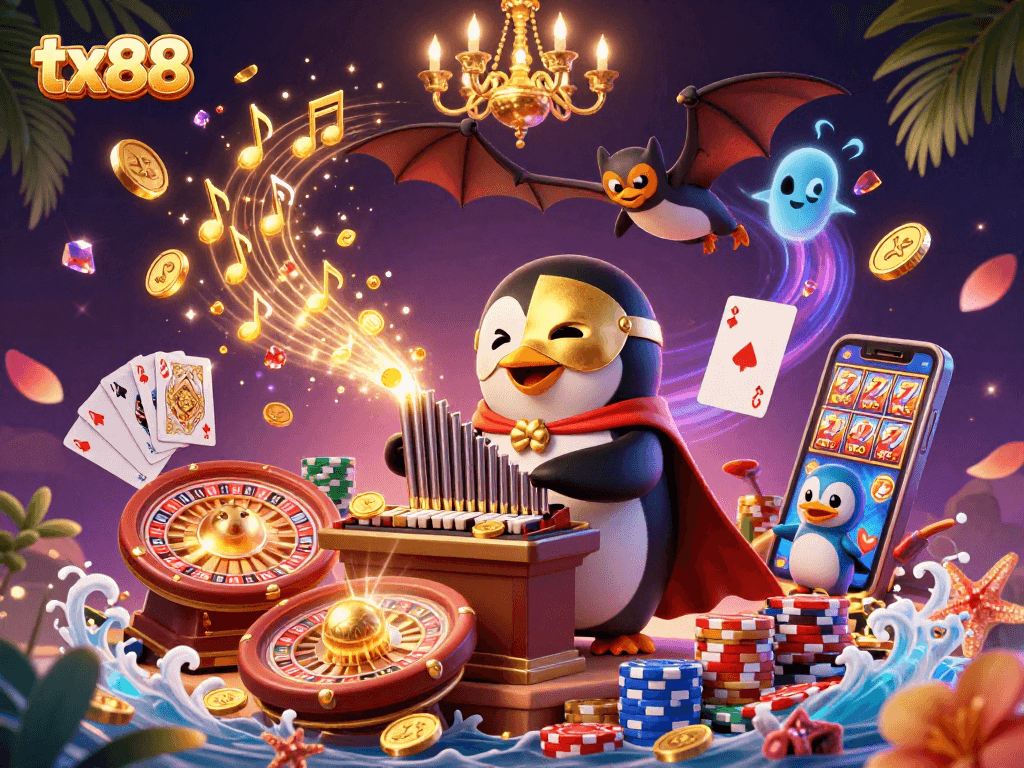 Engage with tx88's thrilling gameplay showcasing a whimsical casino scene