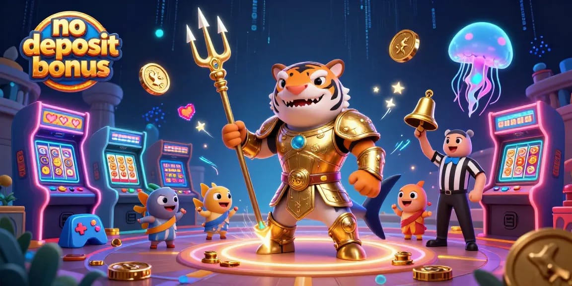 Experience the thrill of no deposit bonus gameplay with a fierce shark in gladiator armor.