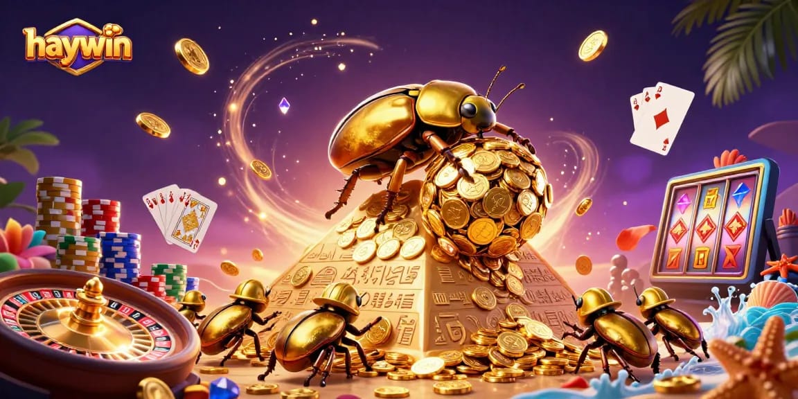 Experience the thrill with haywin's dazzling casino adventure featuring golden coins and vibrant game elements.