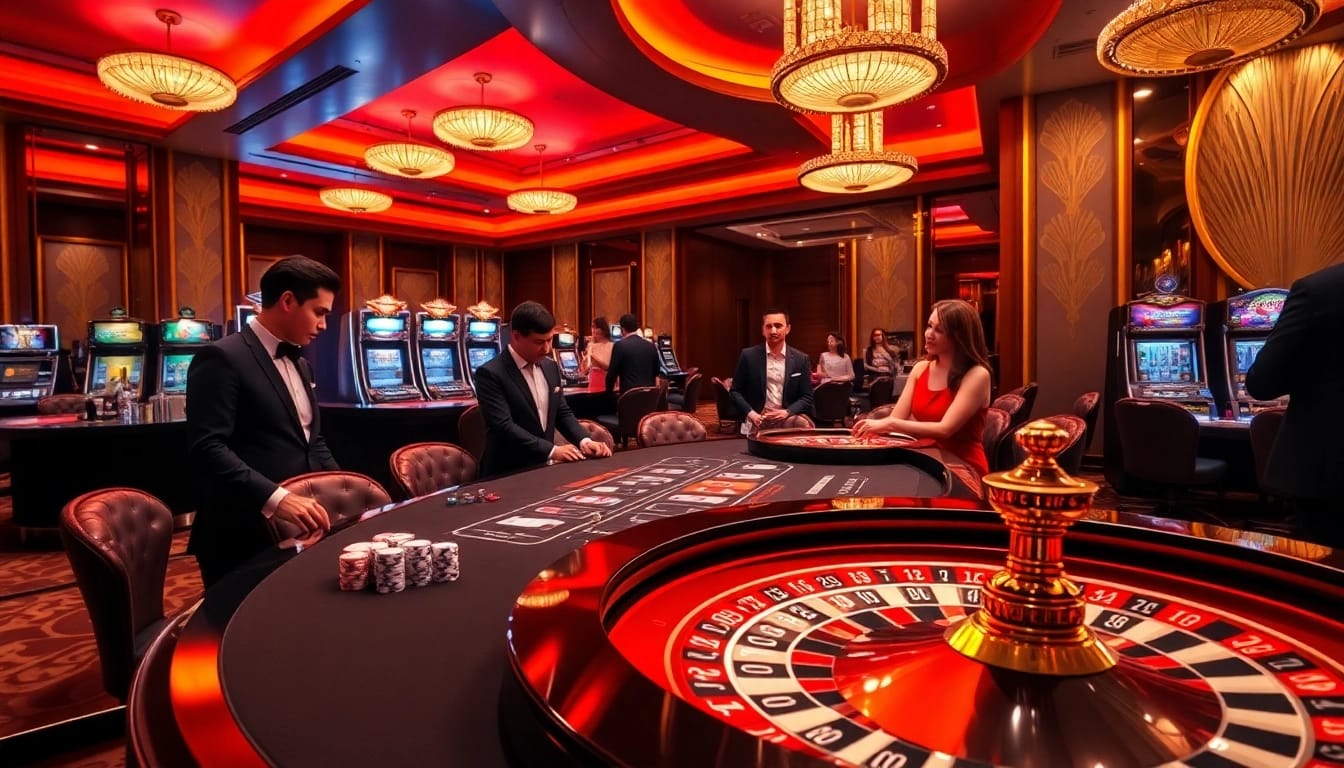 Experience the excitement of trang chủ 33win with a luxurious casino scene featuring poker and roulette.