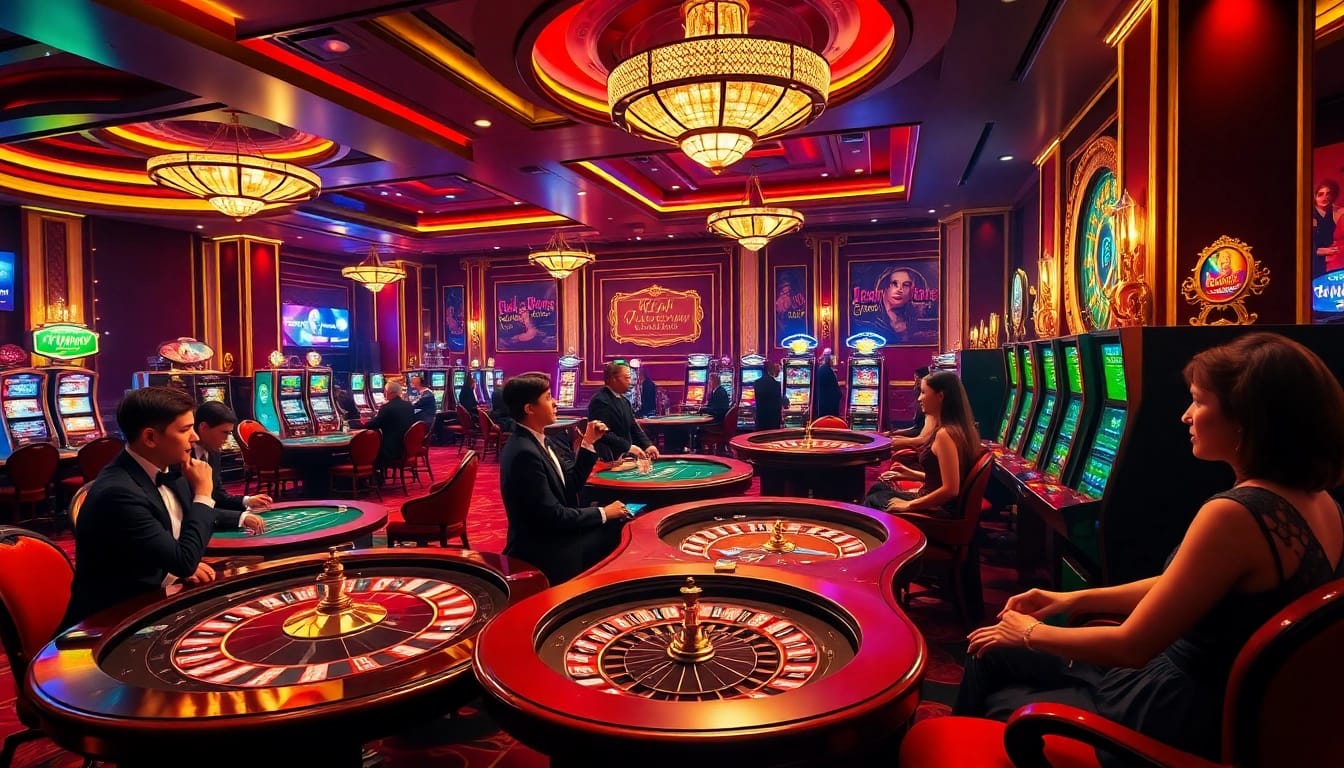 Visualizing excitement at https://f168.sarl/ with players engaging at luxurious casino tables.