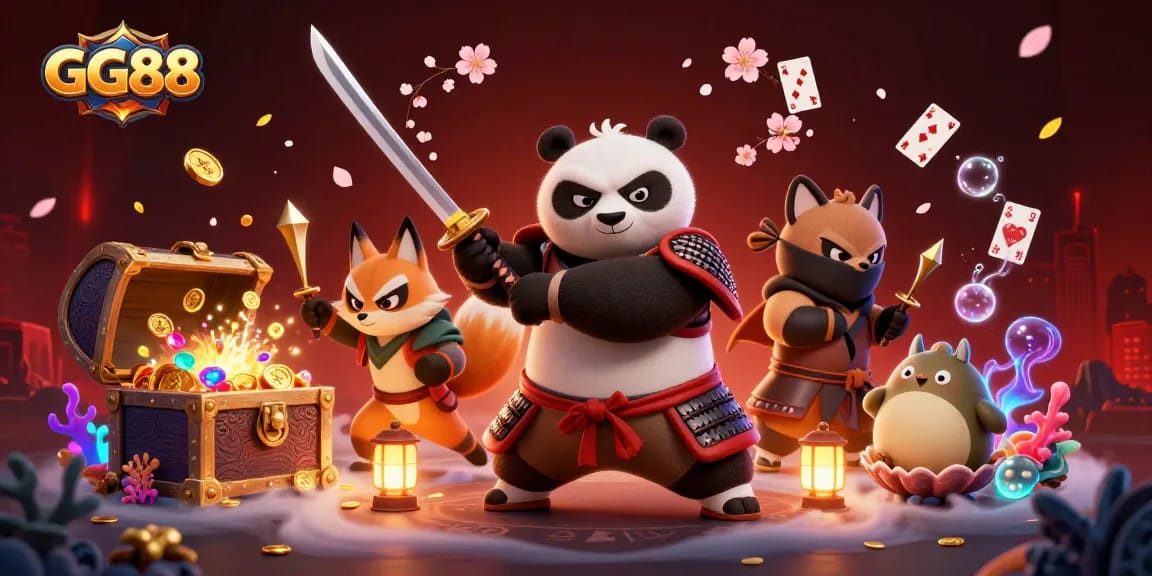 Engage with GG88's vibrant online casino adventure showcasing epic character action and colorful game elements.