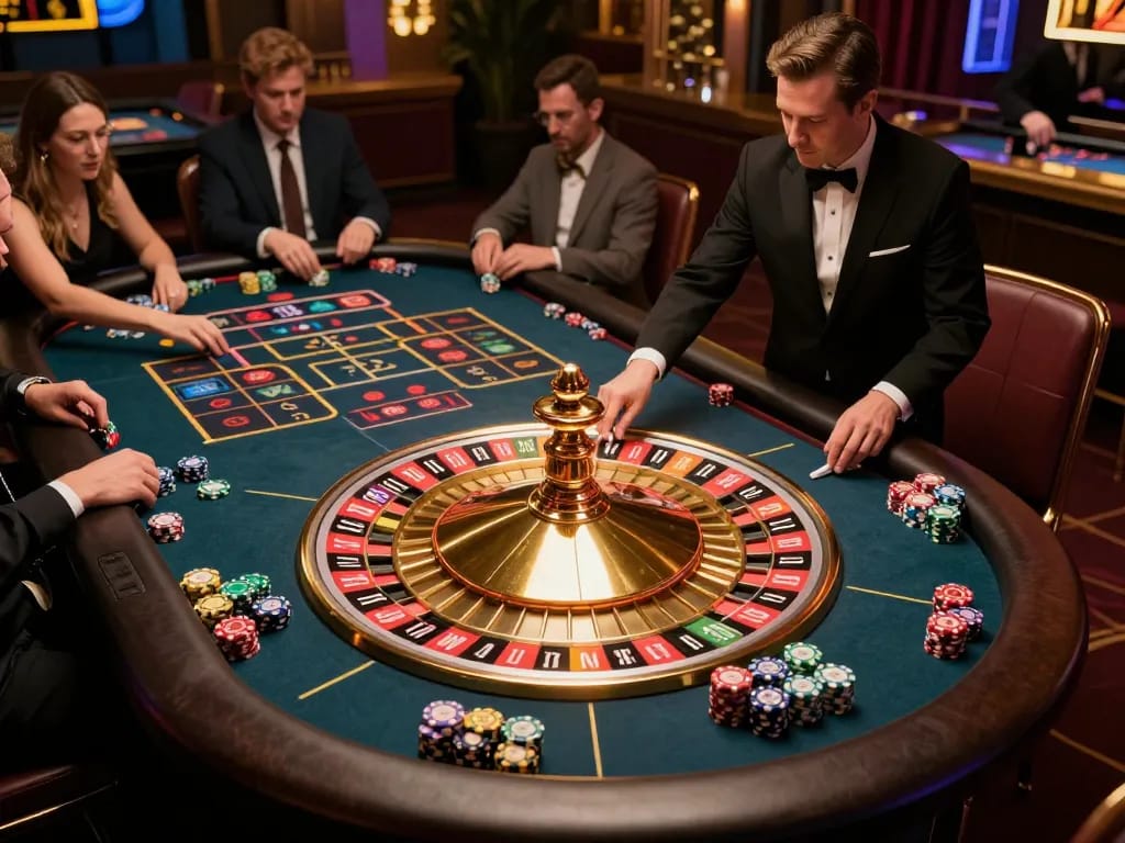 Engaging players at a roulette table showcasing the excitement of mb66an casino