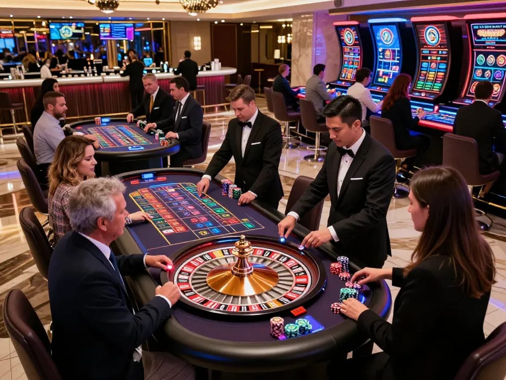 LUCK8 có một bàn roulette thú vị với những người chơi năng động đang đặt cược trong một không gian sòng bạc sôi động