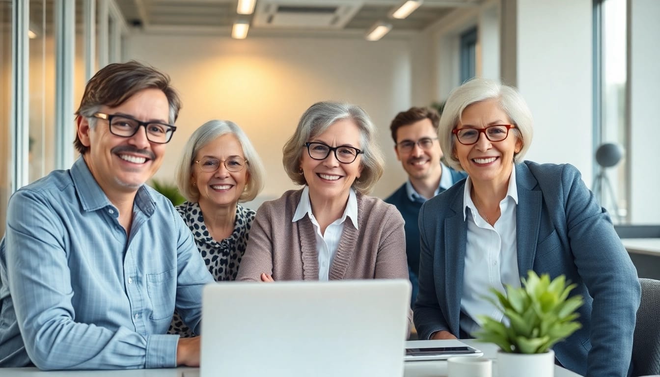 Erfolgreicher Jobwechsel mit 50+: Menschen über 50 arbeiten motiviert in einem modernen Büro.