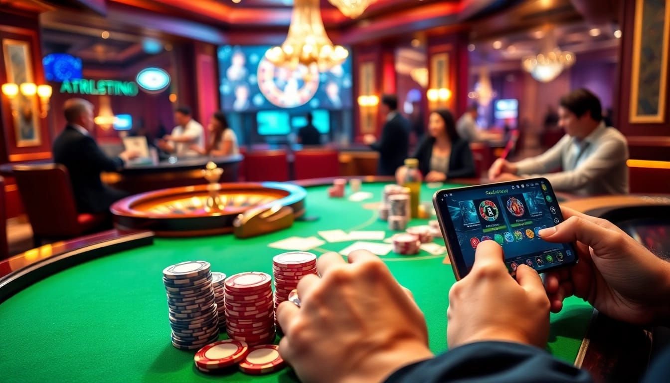 Experience the thrilling game bài xn88 at an elegant casino table surrounded by excited players.
