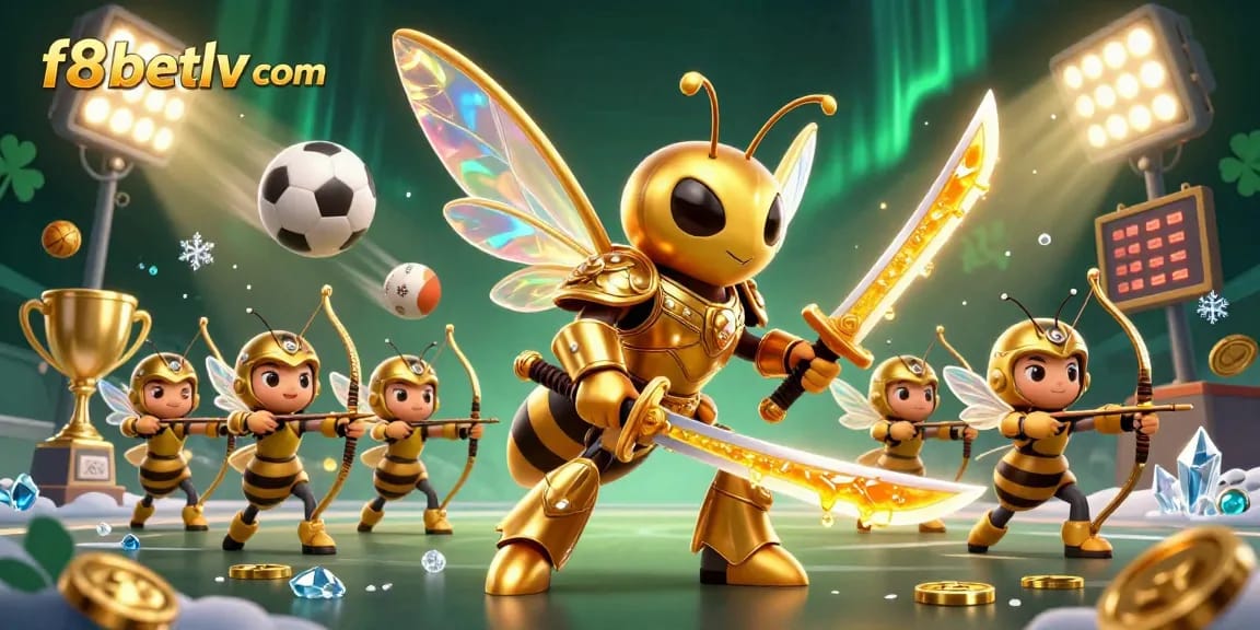 Engage with f8betlv com's vibrant 3D illustration showcasing thrilling sports betting action and unique characters.