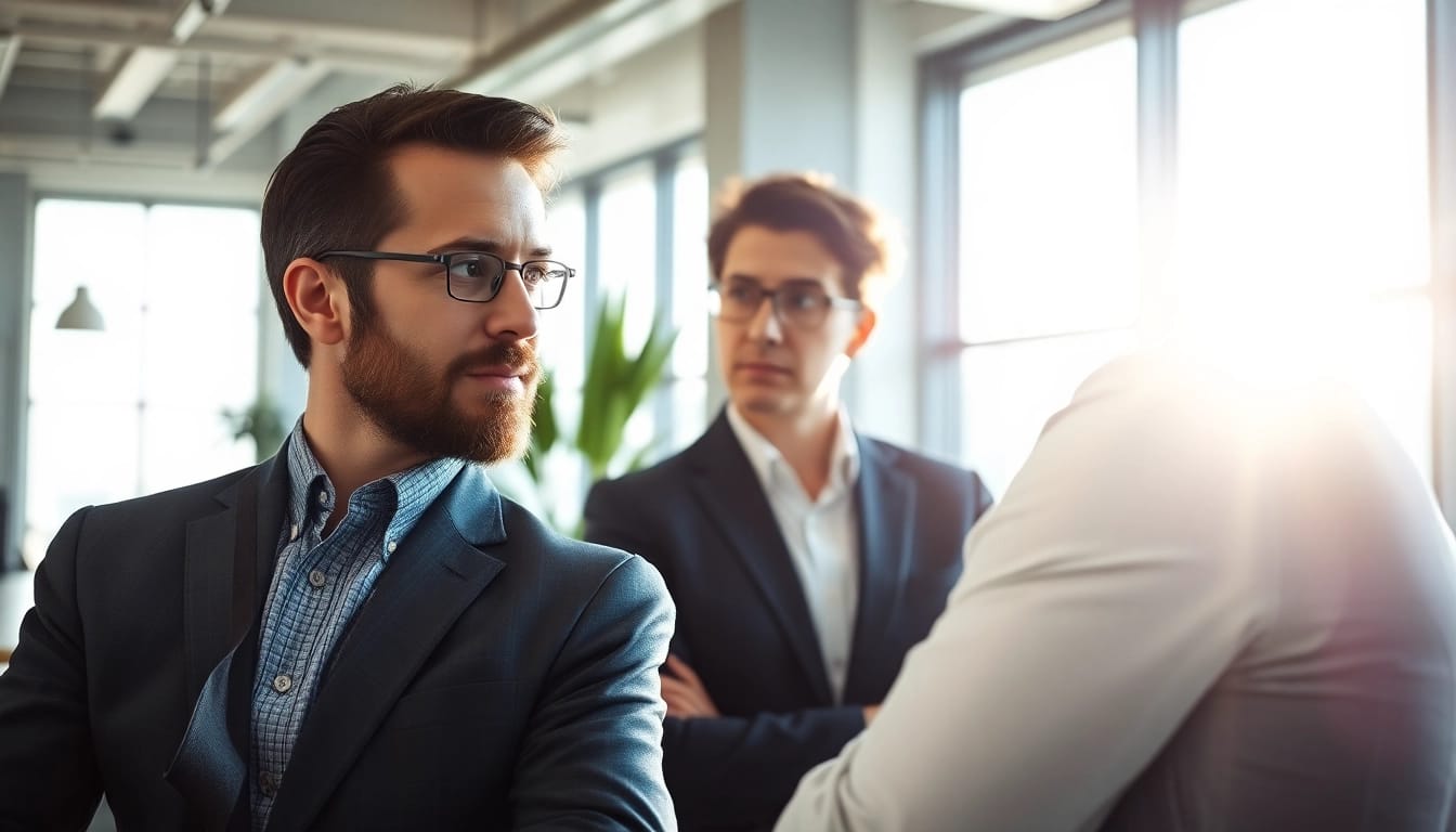 Headhunter Ingenieure in einem professionellen Gespräch in einem modernen Büro.