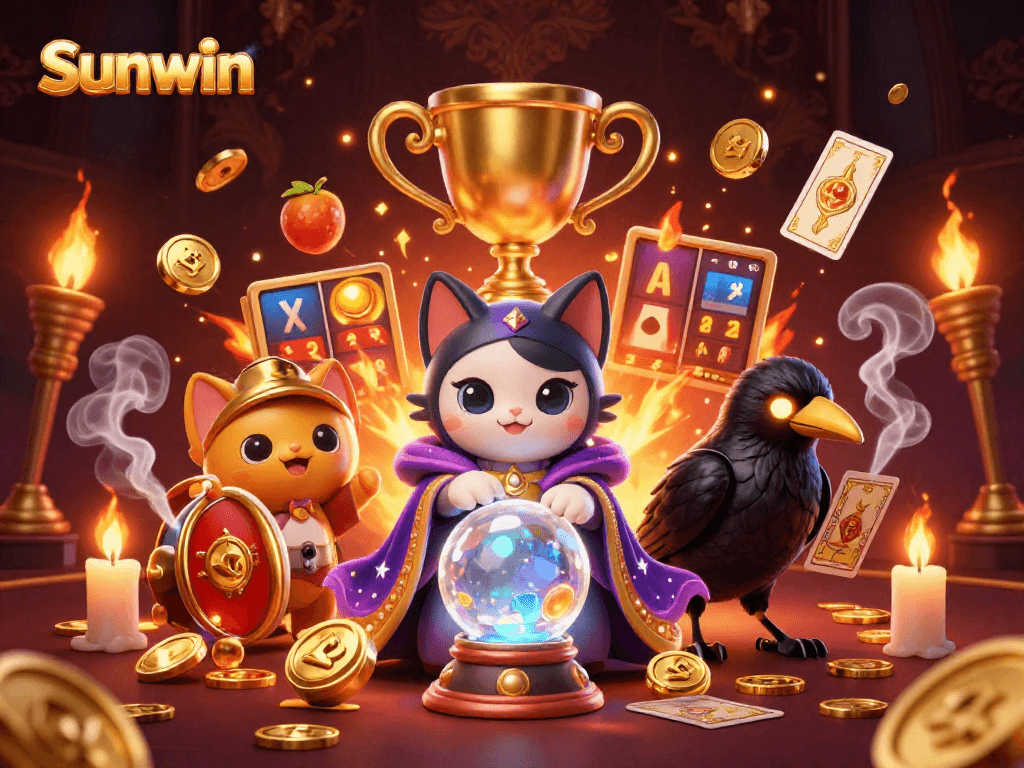 Experience thrilling winnings at Sunwin with a mystical cat, raven, and vibrant slots!