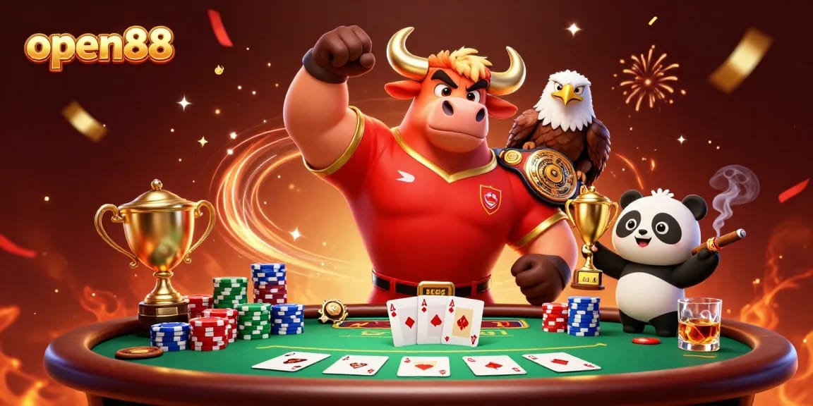 Join the excitement of open88 with this celebratory 3D illustration of gambling champions!