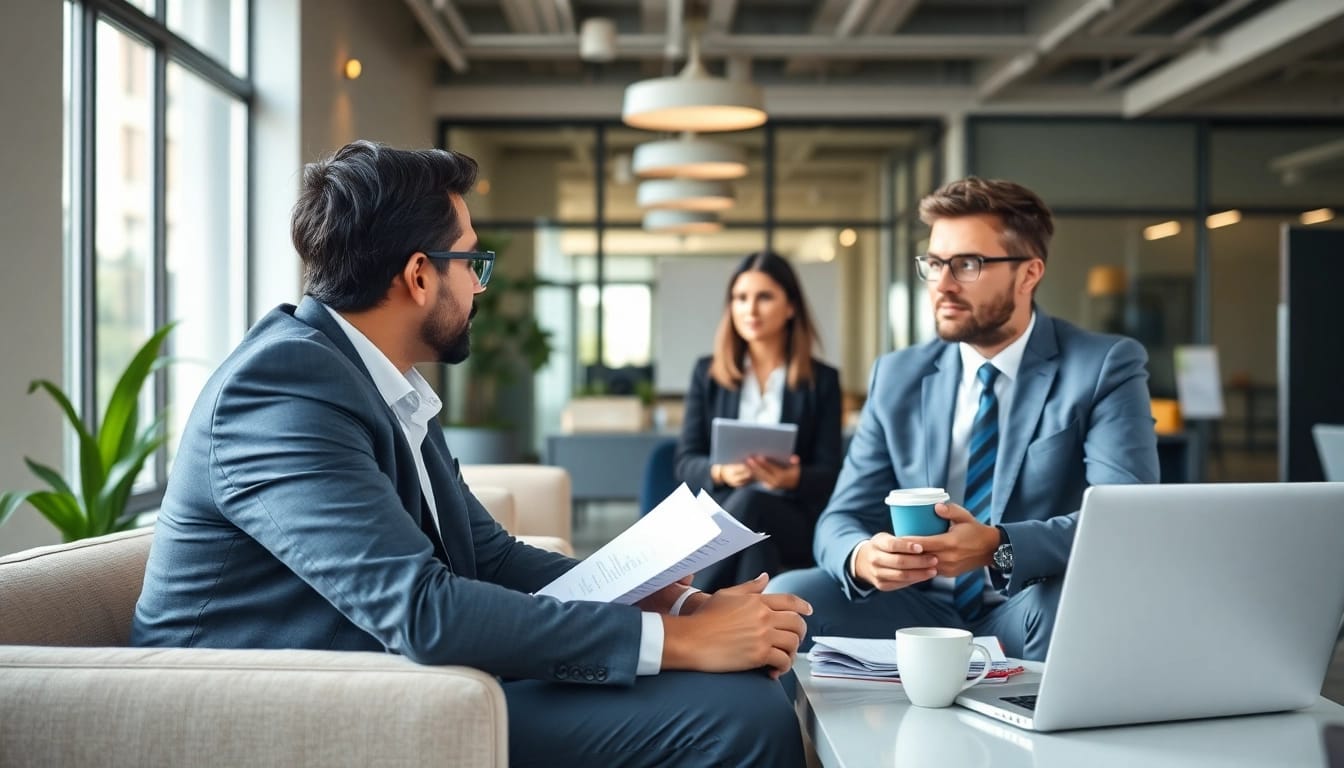 Headhunter Ingenieure interviewt professionell Ingenieur in einer modernen Büroumgebung.