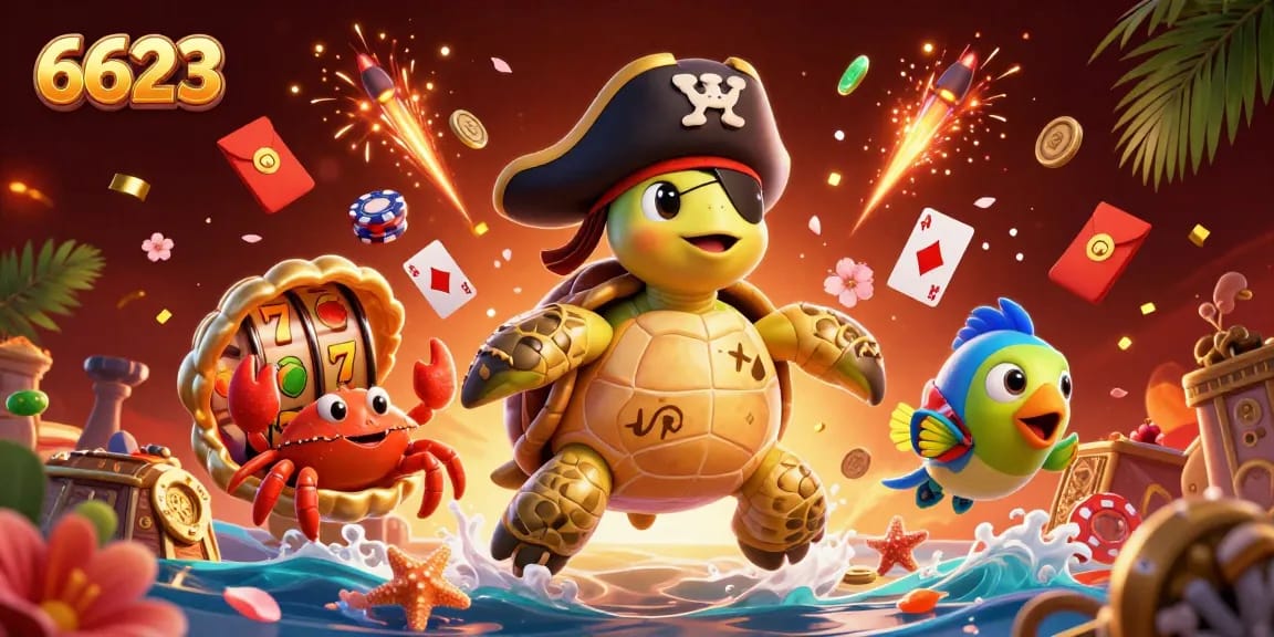 Play games at 6623 with thrilling slots depicted through pirate adventures and treasure.