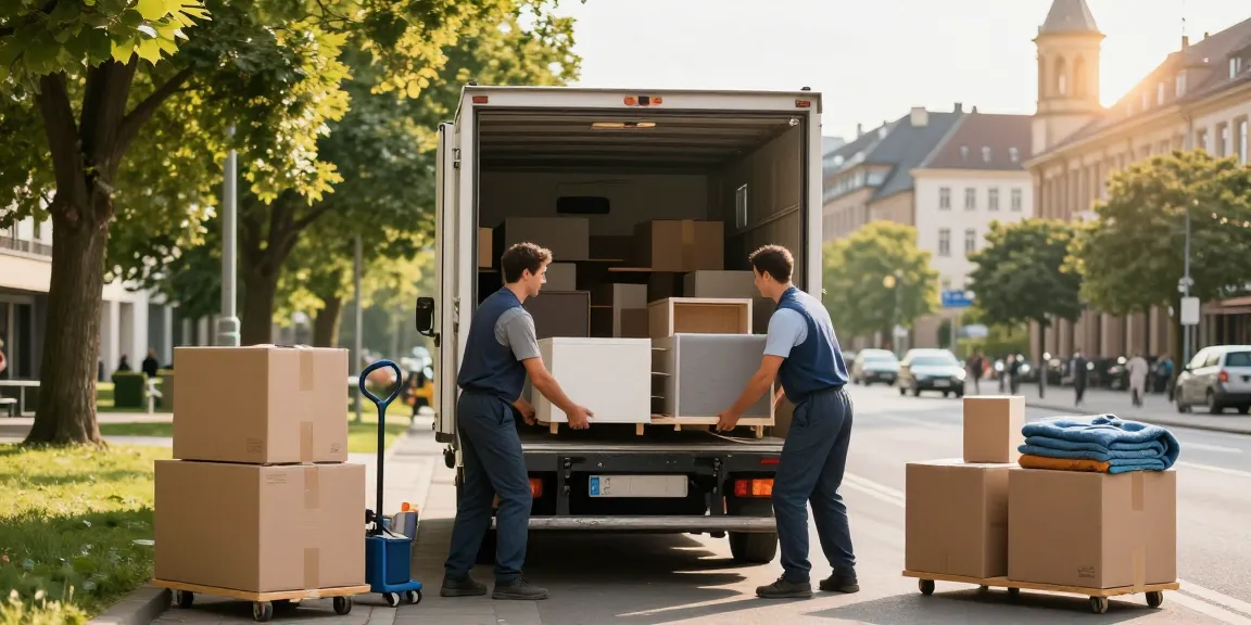 Umzugsunternehmen Darmstadt: Professionelle Umzugshelfer laden Möbel in einen Umzugswagen.