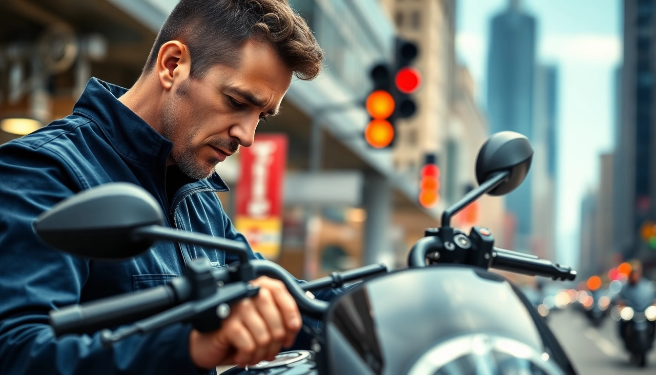Motorradgutachten Augsburg - Fachmann bei der Begutachtung eines Motorrads in der Stadt.