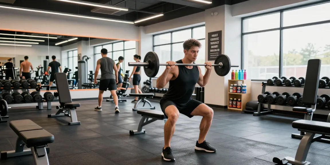 Sportler hebt Gewichte in einer modernen Fitnessstudio-Umgebung bei Steroidshop und zeigt Stärke und Engagement.