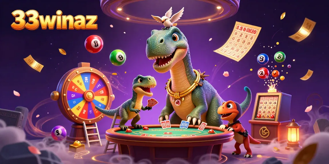 Experience the thrill of winning at 33winaz with a lively casino scene featuring vibrant lottery and gaming elements.