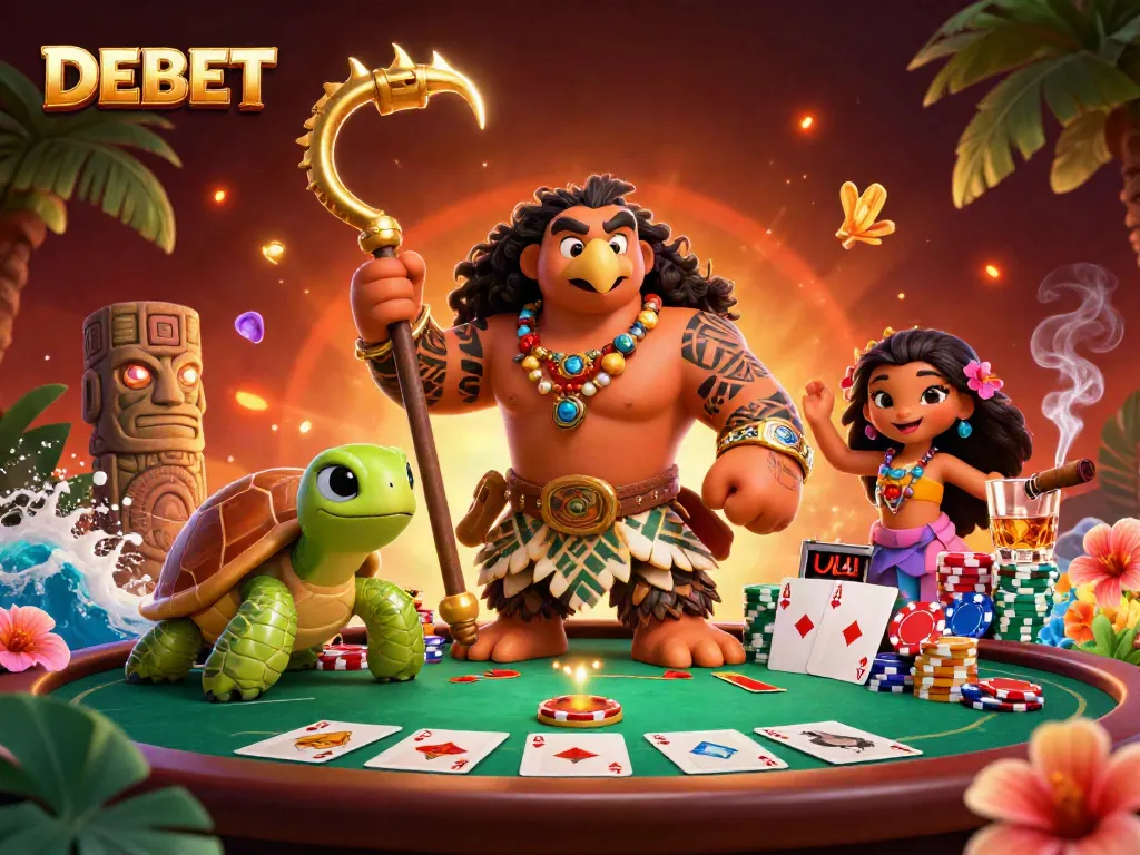 Engage with DEBET's thrilling 3D casino adventure featuring a demigod hawk and poker elements.