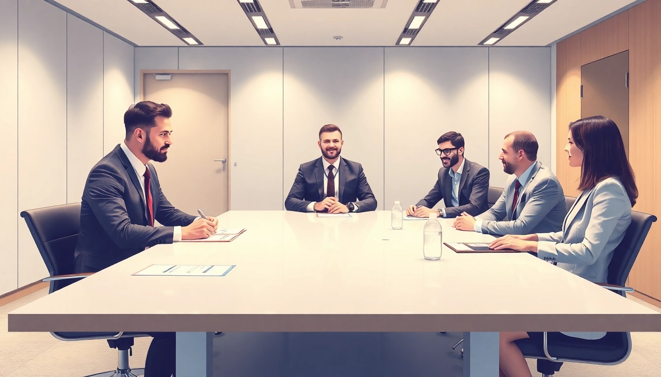 Unternehmensberatungssitzung mit Profis am Konferenztisch in einem modernen Büro.