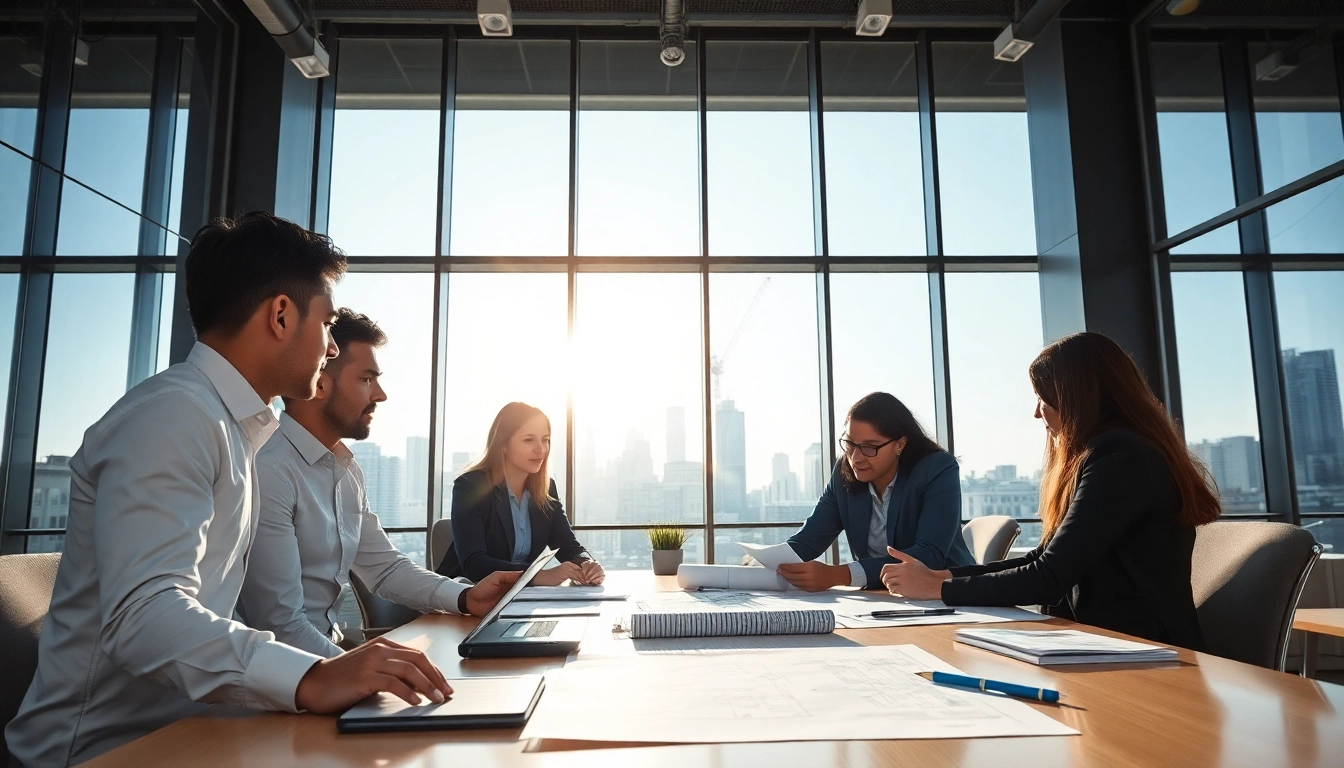 Headhunter Ingenieure in einer modernen Büroumgebung, die strategische Besprechungen führen.