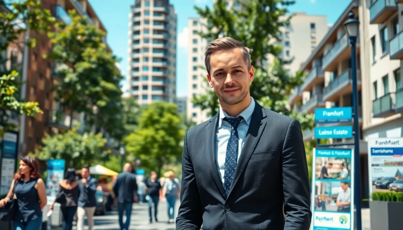 Immobilienmakler Frankfurt Ginnheim zeigt Symbolik der Wohngegend und Interaktion mit Kunden.