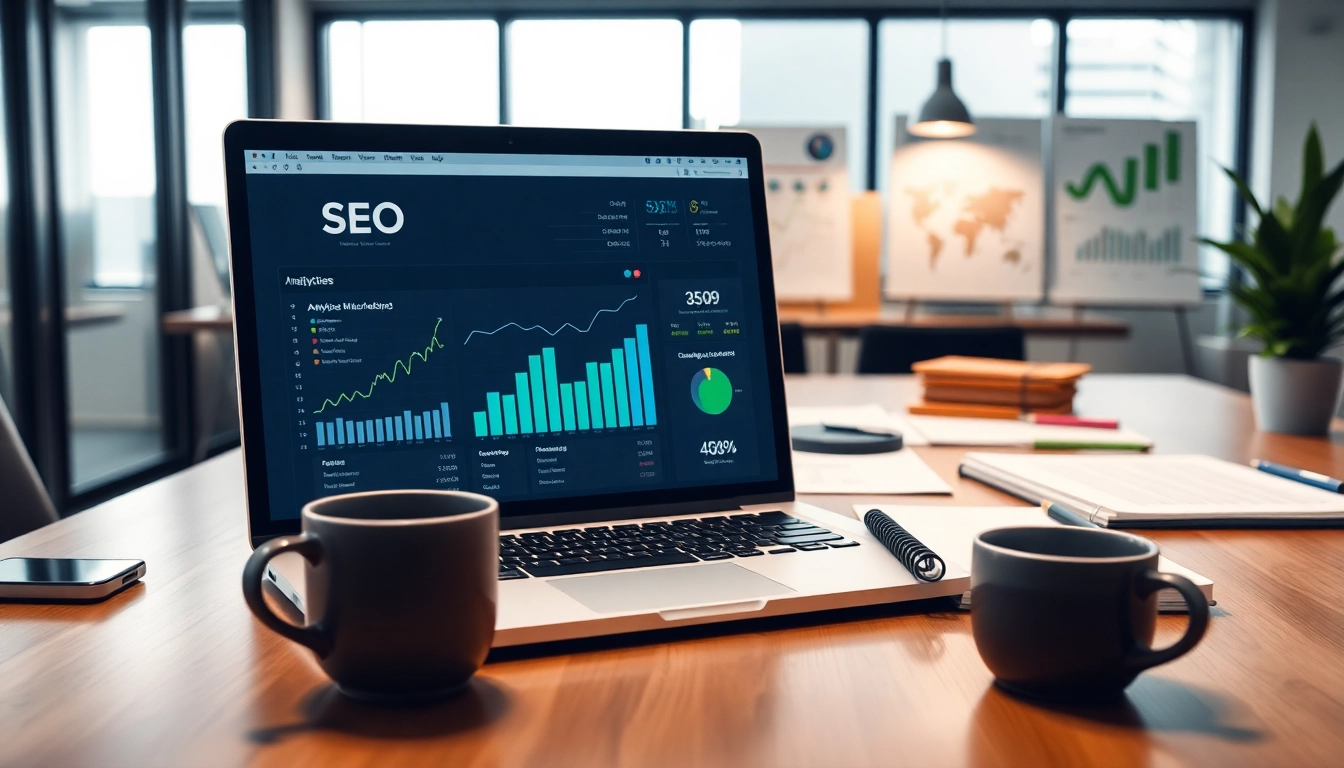 Erfahren Sie wertvolle SEO Tipps an einem stilvollen Arbeitsplatz mit modernem Technologie-Setup.