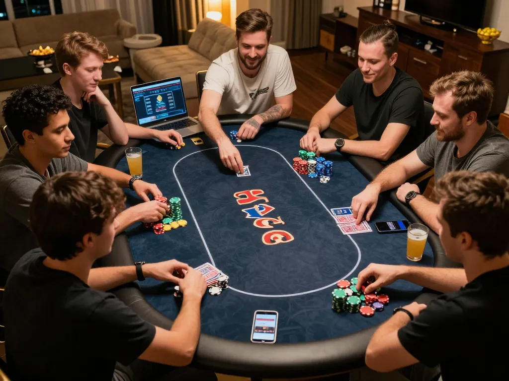 Engaging in an F168 game online poker session with friends at home.